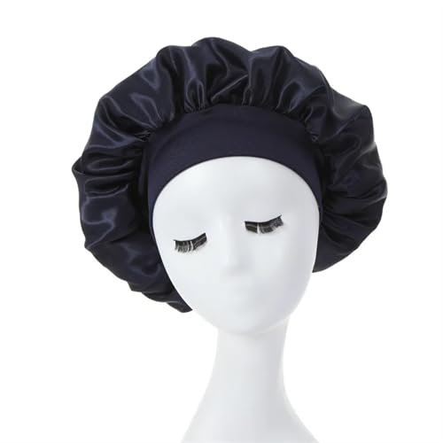 Seidenschlafmütze Satin-Seiden-Haarhaube for schlafende Frauen, breite Krempe, Schlafmütze, Haarhaube for lockiges Haar, Duschhaube, Kinder und Männer(Blue1) von HKYBCF