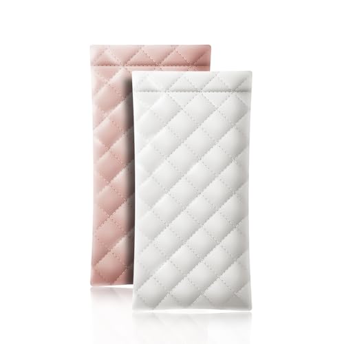 HKzzy Leder Brillenetuis 2 Stück Tragbar Sonnenbrillen Etuis PU Brillenetui Reisen Weich Brillenhülle Schmuckstück Organizer Tasch (Weiß Rosa) von HKzzy