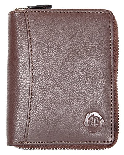 FLW Braune Lederbrieftasche mit Metallreißverschluss von FLW