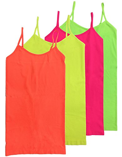 HL California Camisole 4-Wege-Stretch Nahtlose Basic Layering Top 4 Stück, Neon-Pink, Neongelb, Neonorange, Neon-Limette, Einheitsgröße von HL USA