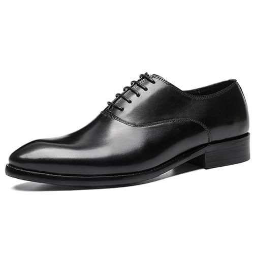 Männer Spitze Zehe Derby Schuhe Schnürschuh Schule Uniform Schuh Echtes Leder Walking Schuhe für Business Büro, Schwarz , 42.5 EU von HLASMSPE