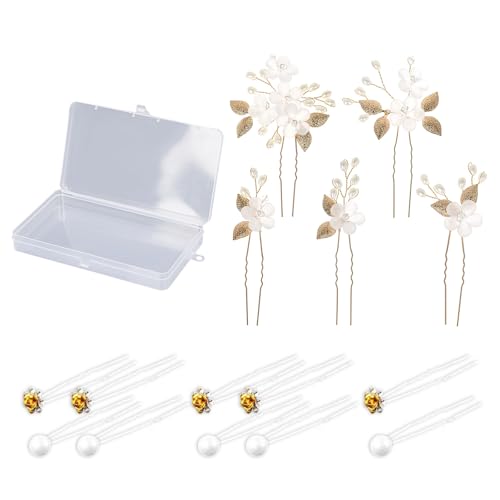 15 Stück Hochzeits-Haar-Accessoires, U-Form, Haarspangen mit Perlen, Blumen, für elegante Brautfrisur, besondere Anlässe von HLBEST