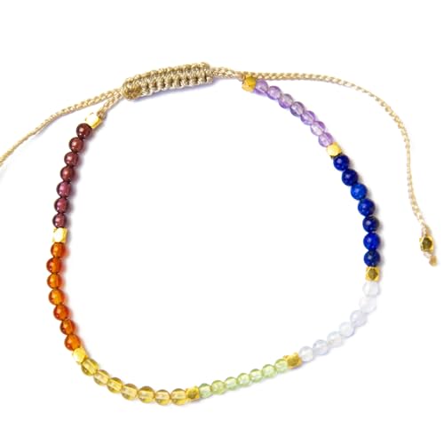 HLBEST Handgefertigtes Perlenarmband Buntes Chakrenarmband Heilung Bilanz Naturstein Perlen Armreifen Für Energiechakra von HLBEST