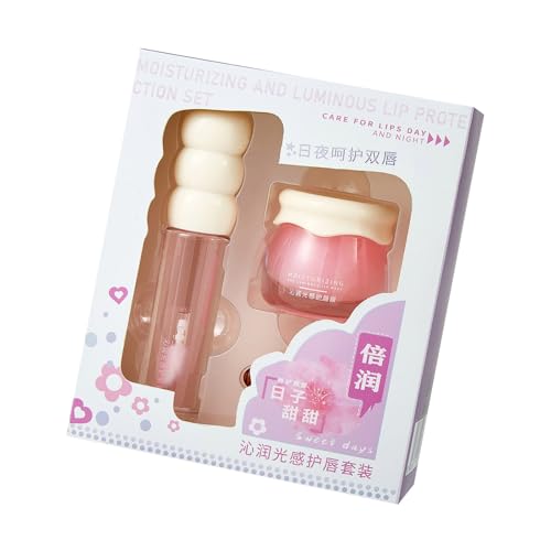Overnight Lip Moisturizer and Lip Gloss Set Hydrating Plumping Care For Smooth Soft Plumping Care Day And Night Set von HLBEST