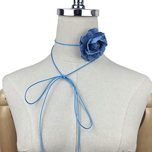 Stoff Choker Stoff Rose Halskette Künstliche Rosenblume Halshärte Accessoires Für Frauen Mädchen Blaue Halskette von HLBEST