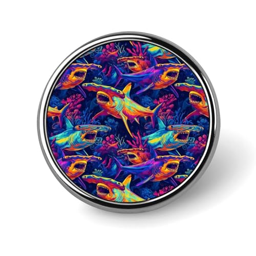 Anstecknadeln für Rucksäcke, modische runde Broschennadeln mit Neon-Hammerhai-Aufdruck, Sublimationsknöpfe für Kleidung, Hutdekoration, Metallkreis-Anstecknadel für Herren, Kostümzubehör von HLBSDM