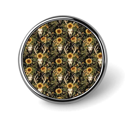 Anstecknadeln für Rucksäcke, modische runde Broschennadeln mit Sonnenblumen- und Hirschschädel-Aufdruck, Sublimationsknöpfe für Kleidung, Hutdekoration, Metallkreis-Anstecknadel für Herren, Kostümz von HLBSDM