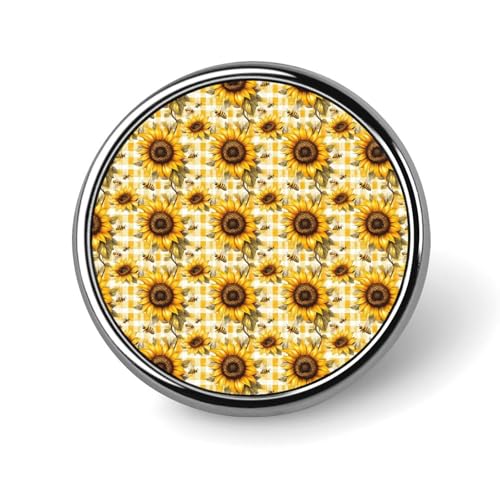 Anstecknadeln für Rucksäcke, modische runde Broschennadeln mit gelbem Karomuster und Sonnenblumen-Print, Sublimationsknöpfe für Kleidung, Hutdekoration, Metallkreis-Anstecknadel für Herren, Kostümz von HLBSDM