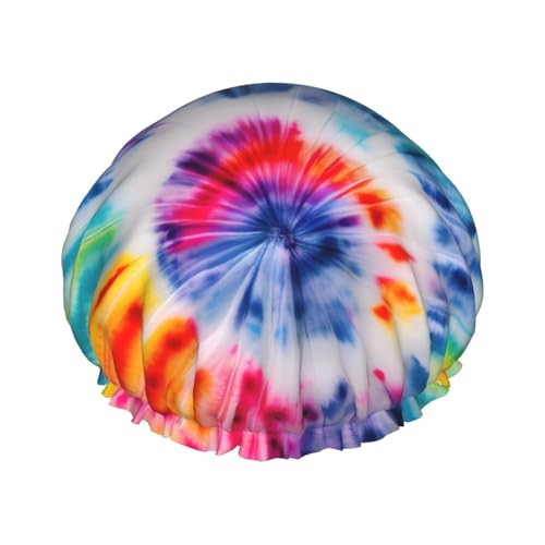 Beautiful World Duschhaube mit Regenbogenstamm-Aufdruck, Bade-Duschhauben für Frauen mit langem Haar, doppellagiger, wasserdichter Bade-Duschhut von HLBSDM