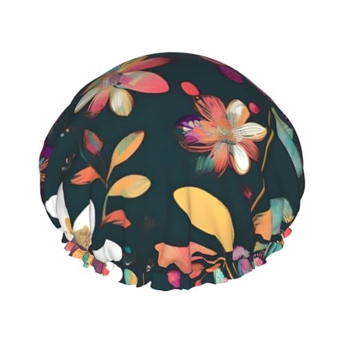 Bunte Duschhaube mit Boho-Blumendruck, Bade-Duschhauben für Frauen mit langem Haar, doppellagige wasserdichte Bade-Duschhaube von HLBSDM