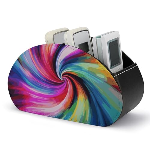 Bunter Fernbedienungshalter mit Batikmuster, Aufbewahrungsbox für TV-Fernbedienungen, Schreibtisch-Organizer aus Leder, Stifthalter aus PU, Schreibwaren-Organizer für Wohnzimmer und Büro (5 Fächer) von HLBSDM