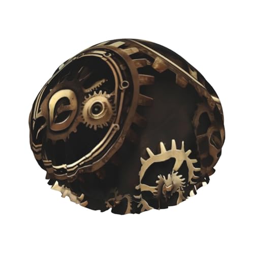 Coole Duschhaube mit Steampunk-Zahnrad-Print, Bade-Duschhauben für Frauen mit langem Haar, doppellagiger wasserdichter Bade-Duschhut von HLBSDM