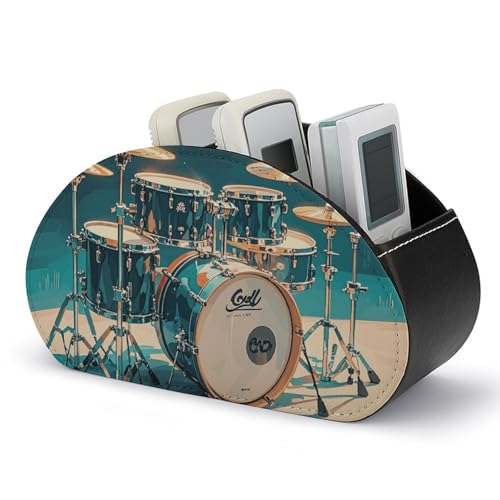 Cooler Fernbedienungshalter für Schlagzeug, Aufbewahrungsbox für TV-Fernbedienungen, Schreibtisch-Organizer aus Leder, Stifthalter aus PU, Schreibwaren-Organizer für Wohnzimmer und Büro (5 Fächer) von HLBSDM