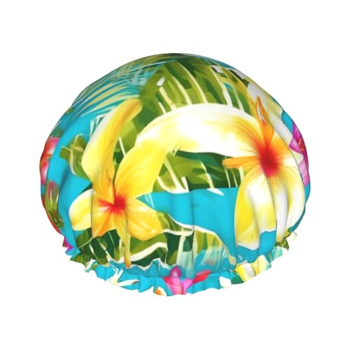 Duschhaube im Sommerstil mit Hawaii-Print, Bade-Duschhauben für Frauen mit langem Haar, doppellagige wasserdichte Bade-Duschhaube von HLBSDM