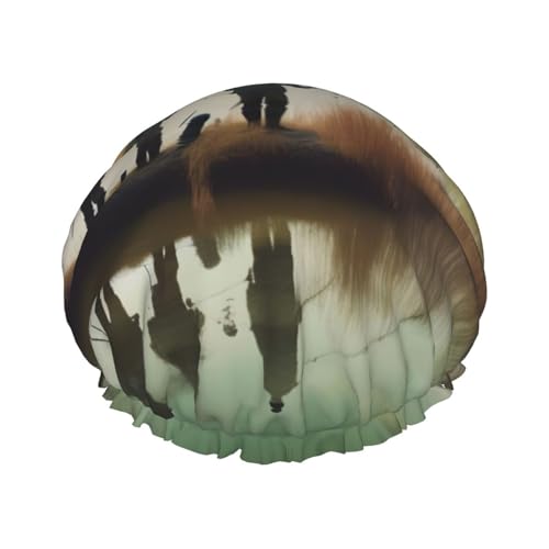 Duschhaube mit Angelsee-Fischer-Print, Bade-Duschhauben für Frauen mit langem Haar, doppellagiger wasserdichter Bade-Duschhut von HLBSDM