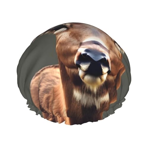 Duschhaube mit Beauty-Deer-Print, Bade-Duschhauben für Frauen mit langem Haar, doppellagiger wasserdichter Bade-Duschhut von HLBSDM
