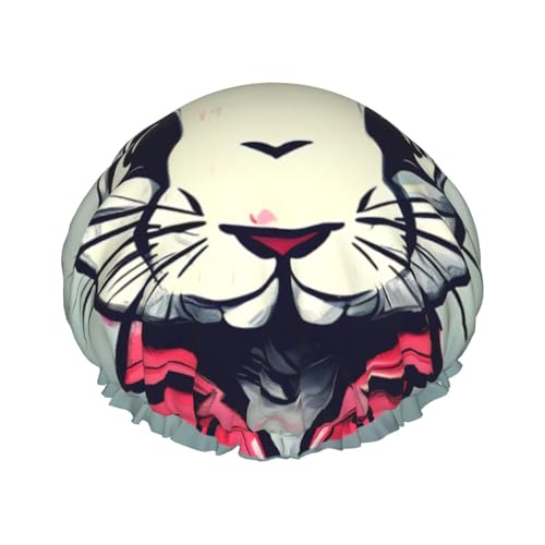 Duschhaube mit Hasen-Print, Bade-Duschhauben für Frauen mit langem Haar, doppellagiger wasserdichter Bade-Duschhut von HLBSDM