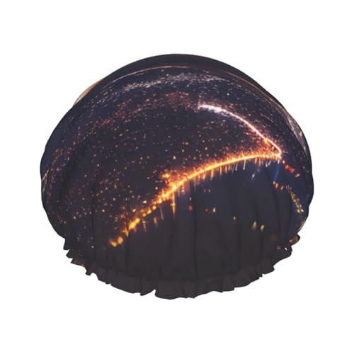 Duschhaube mit Nachthimmel-Print, Bade-Duschhauben für Frauen mit langem Haar, doppellagiger wasserdichter Bade-Duschhut von HLBSDM