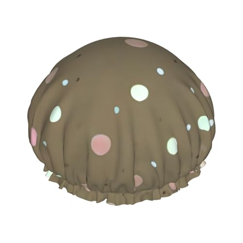 Duschhaube mit Punktemuster, Bade-Duschhauben für Frauen mit langem Haar, doppellagiger, wasserdichter Bade-Duschhut von HLBSDM