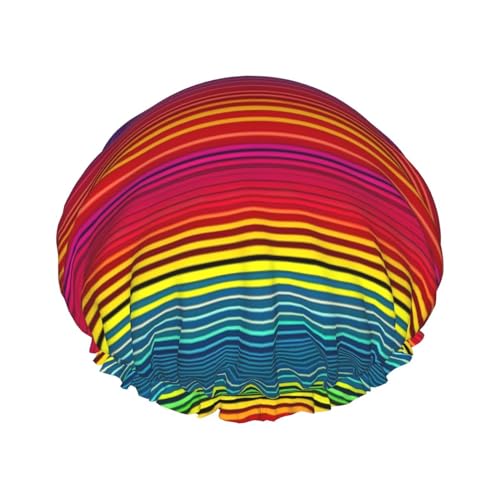 Duschhaube mit Regenbogenmuster-Aufdruck, Bade-Duschhauben für Frauen mit langem Haar, doppellagiger wasserdichter Bade-Duschhut von HLBSDM