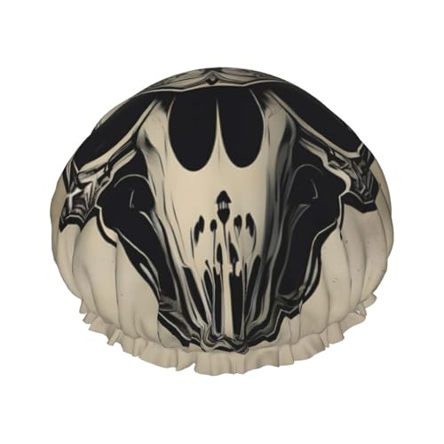 Duschhaube mit Runner Bull Skull Print, Bade-Duschhauben für Frauen mit langem Haar, doppellagiger wasserdichter Bade-Duschhut von HLBSDM