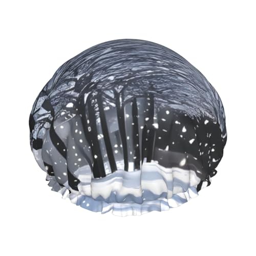 Duschhaube mit Schneefall im Park-Print, Bade-Duschhauben für Frauen mit langem Haar, doppellagige wasserdichte Bade-Duschhaube von HLBSDM