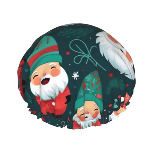Duschhaube mit Weihnachts-Cartoon-Weihnachtsmann-Aufdruck, Bade-Duschhauben für Frauen mit langem Haar, doppellagiger wasserdichter Bade-Duschhut von HLBSDM