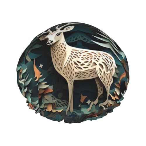 Duschhaube mit Weihnachts-Hirsch-Print, Bade-Duschhauben für Frauen mit langem Haar, doppellagiger wasserdichter Bade-Duschhut von HLBSDM