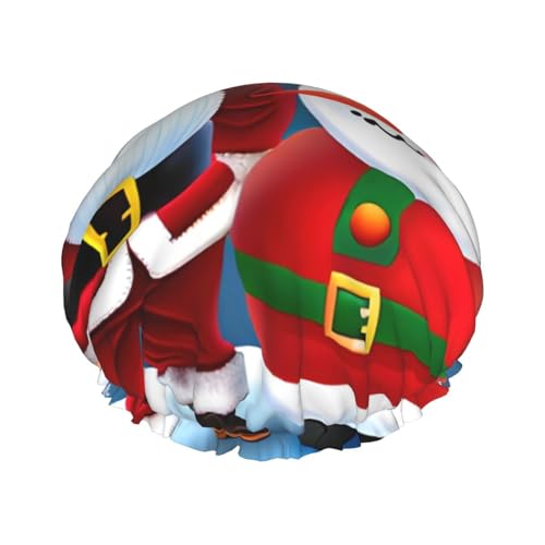 Duschhaube mit Weihnachtsmann- und Schneemann-Aufdruck, Bade-Duschhauben für Frauen mit langem Haar, doppellagiger wasserdichter Bade-Duschhut von HLBSDM