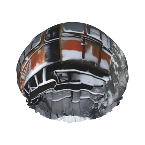Duschhaube mit Winter-Old-Cable-Skilift-Print, Bade-Duschhauben für Frauen mit langem Haar, doppellagiger wasserdichter Bade-Duschhut von HLBSDM