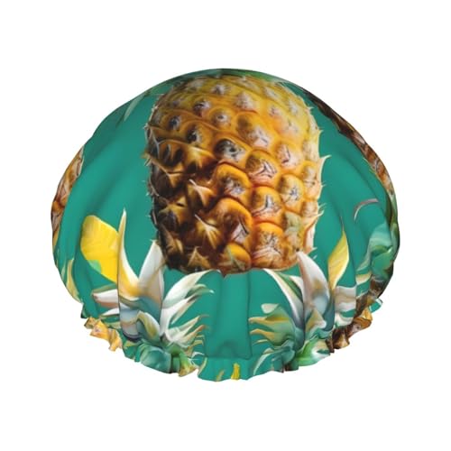 Duschhaube mit Zitaten zum Aufdruck „Psych Ananas“, Badehaube für Frauen mit langem Haar, doppellagige wasserdichte Bade-Duschhaube von HLBSDM