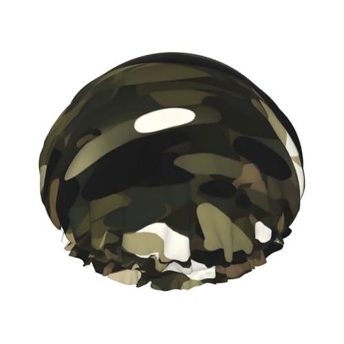 Duschhaube mit abstraktem Camouflage-Print, Bade-Duschhauben für Frauen mit langem Haar, doppellagiger wasserdichter Bade-Duschhut von HLBSDM