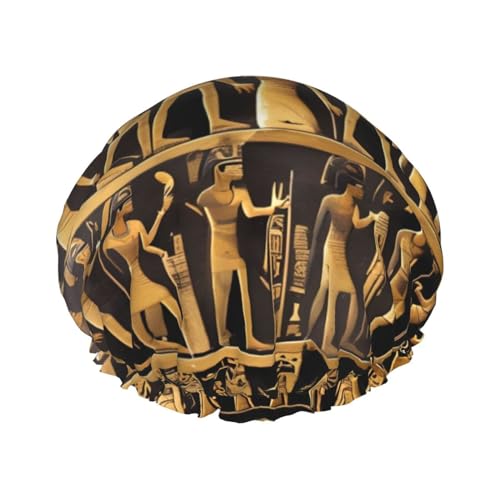 Duschhaube mit ägyptischem Hieroglyphen-Druck, Bade-Duschhauben für Frauen mit langem Haar, doppellagiger wasserdichter Bade-Duschhut von HLBSDM