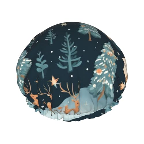 Duschhaube mit blauem Weihnachtsbaum-Print, Bade-Duschhauben für Frauen mit langem Haar, doppellagige wasserdichte Bade-Duschhaube von HLBSDM
