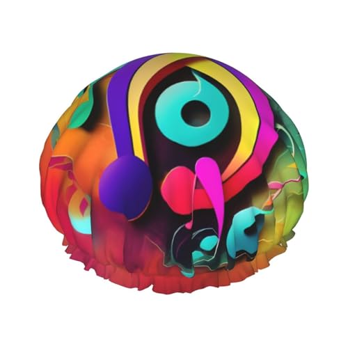 Duschhaube mit buntem Musiknoten-Print, Bade-Duschhauben für Frauen mit langem Haar, doppellagiger wasserdichter Bade-Duschhut von HLBSDM