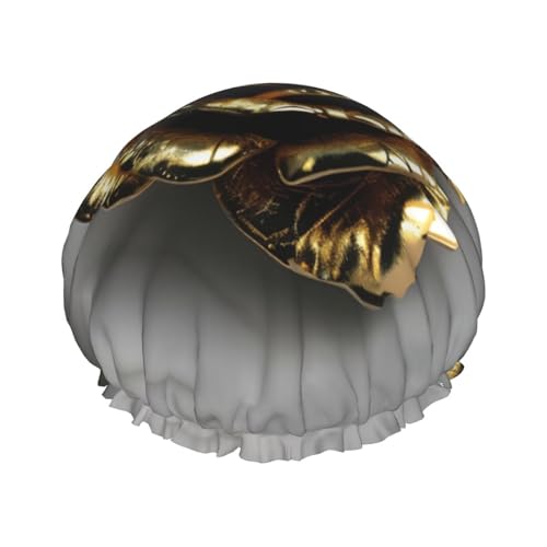 Duschhaube mit goldenem Rosendruck, Bade-Duschhauben für Frauen mit langem Haar, doppellagige wasserdichte Bade-Duschhaube von HLBSDM