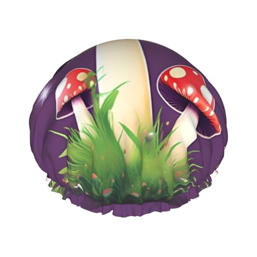 Duschhaube mit magischem roten Pilz-Print, Bade-Duschhauben für Frauen mit langem Haar, doppellagige wasserdichte Bade-Duschhaube von HLBSDM