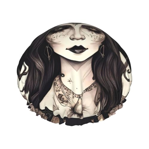 Duschhaube mit magischer Hexe und Hexerei im Bohemian-Stil, Bade-Duschhauben für Frauen mit langem Haar, doppellagige wasserdichte Bade-Duschhaube von HLBSDM