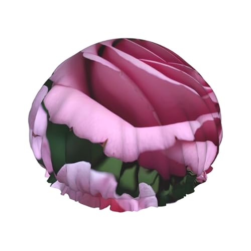 Duschhaube mit rosa Rosenblumen-Print, Bade-Duschhauben für Frauen mit langem Haar, doppellagige wasserdichte Bade-Duschhaube von HLBSDM