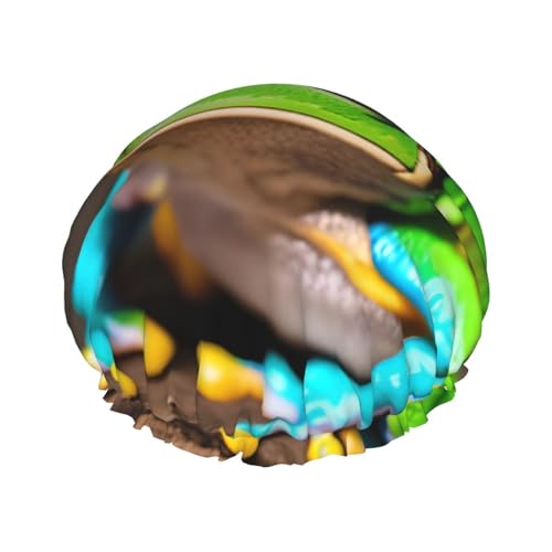 Duschhaube mit rotem Augen-Laubfrosch-Print, Bade-Duschhauben für Frauen mit langem Haar, doppellagiger wasserdichter Bade-Duschhut von HLBSDM