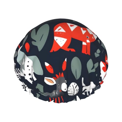 Duschhaube mit skandinavischem Tier-Print, Bade-Duschhauben für Frauen mit langem Haar, doppellagige wasserdichte Bade-Duschhaube von HLBSDM