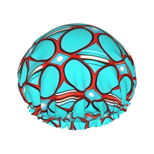 Duschhaube mit türkisfarbenem Musterdruck, Bade-Duschhauben für Frauen mit langem Haar, doppellagiger wasserdichter Bade-Duschhut von HLBSDM