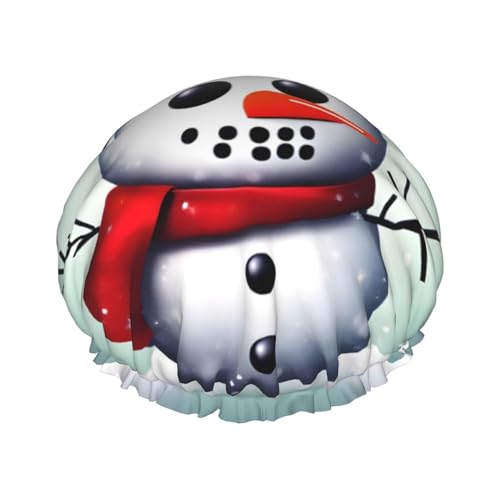 Duschhaube mit weihnachtlichem Schneemann-Print, Bade-Duschhauben für Frauen mit langem Haar, doppellagiger wasserdichter Bade-Duschhut von HLBSDM