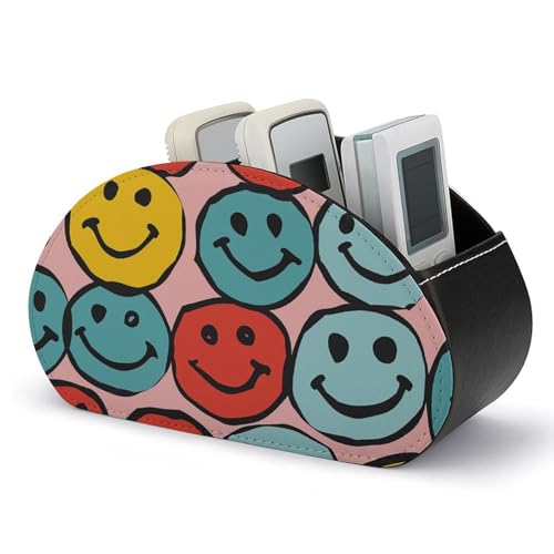 Einfacher Fernbedienungshalter mit Smiley-Symbol, Aufbewahrungsbox für TV-Fernbedienungen, Schreibtisch-Organizer aus Leder, Stifthalter aus PU, Schreibwaren-Organizer für Wohnzimmer und Büro (5 Fä von HLBSDM