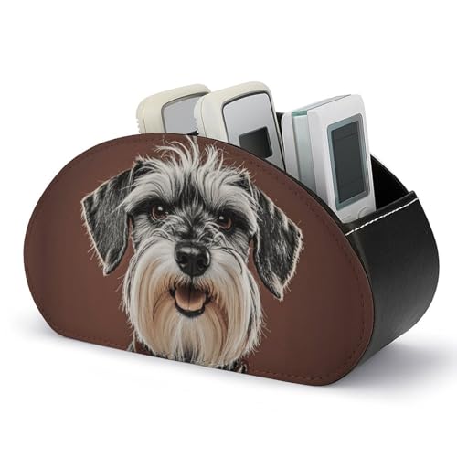 Entzückender Schnauzer-Fernbedienungshalter, Aufbewahrungsbox für TV-Fernbedienungen, Schreibtisch-Organizer aus Leder, Stifthalter aus PU, Schreibwaren-Organizer für Wohnzimmer und Büro (5 Fächer) von HLBSDM