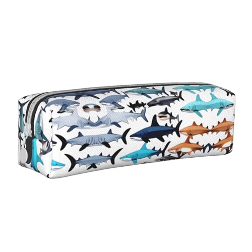 Federmäppchen aus Leder mit Reißverschluss und Hai-Muster, große Kapazität, langlebig, praktisch und tragbar von HLBSDM
