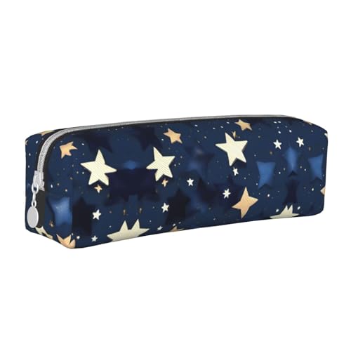 Federmäppchen aus Leder mit Reißverschluss und marineblauem Himmel und Sternen, großes Fassungsvermögen, langlebig, praktisch und tragbar von HLBSDM