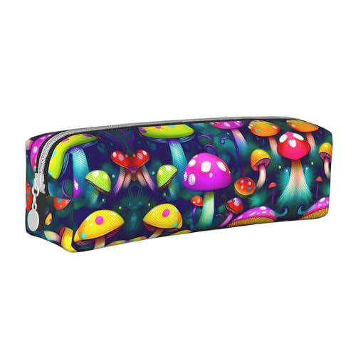 Federmäppchen mit Reißverschluss aus Leder mit hellem Pilzmuster und großem Fassungsvermögen, langlebig, praktisch und tragbar von HLBSDM