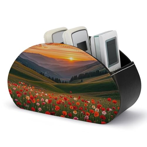 Fernbedienungshalter „Cloud Garden at Sunset“, Aufbewahrungsbox für TV-Fernbedienungen, Schreibtisch-Organizer aus Leder, Stifthalter aus PU, Schreibwaren-Organizer für Wohnzimmer und Büro (5 Fäche von HLBSDM