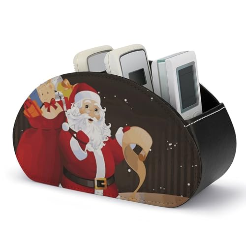 Fernbedienungshalter „Frohe Weihnachten“, Aufbewahrungsbox für TV-Fernbedienungen, Schreibtisch-Organizer aus Leder, Stifthalter aus PU, Schreibwaren-Organizer für Wohnzimmer und Büro (5 Fächer) von HLBSDM